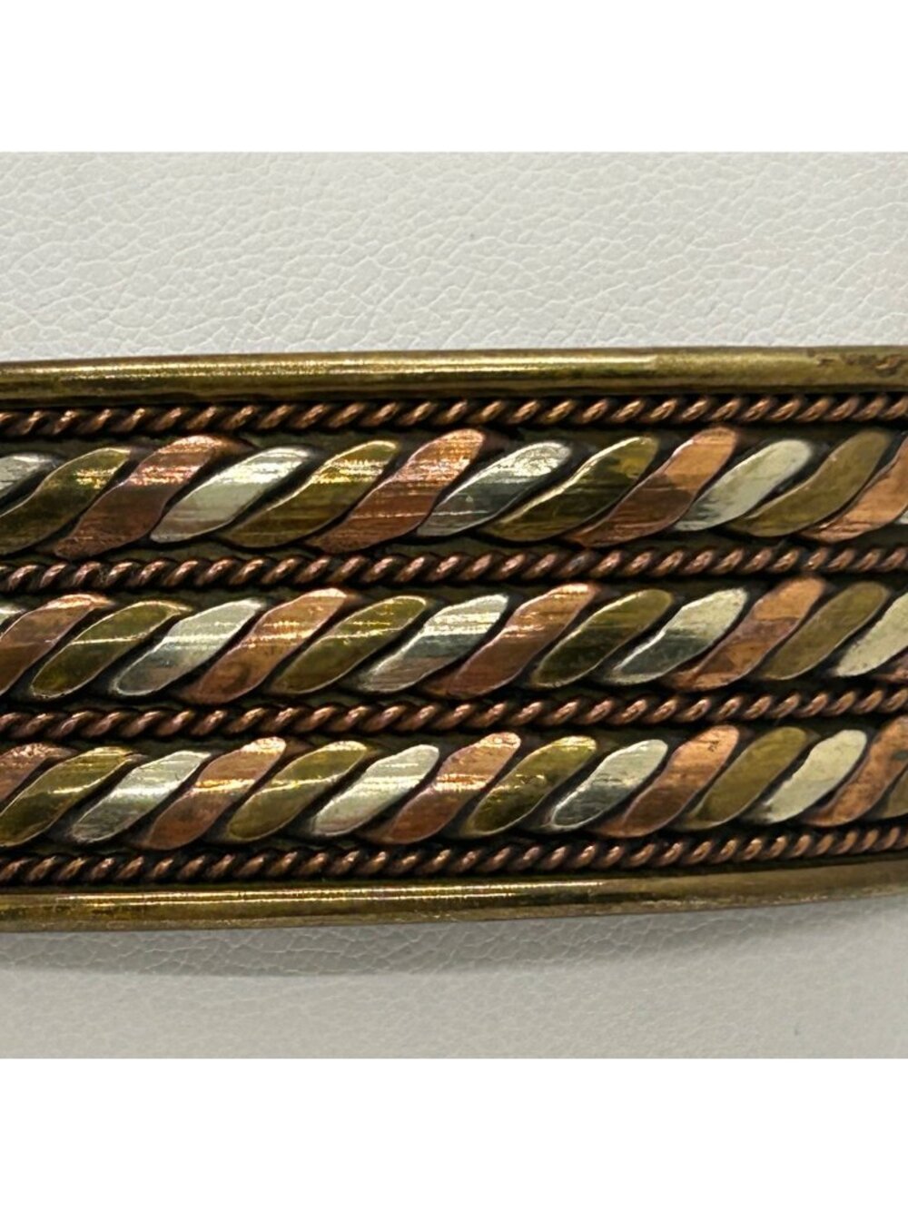 Vintage Adjustable Brass Copper & Silver-Tone Tricolor Cuff Bracelet 8" Unisex - Picture 10 of 16